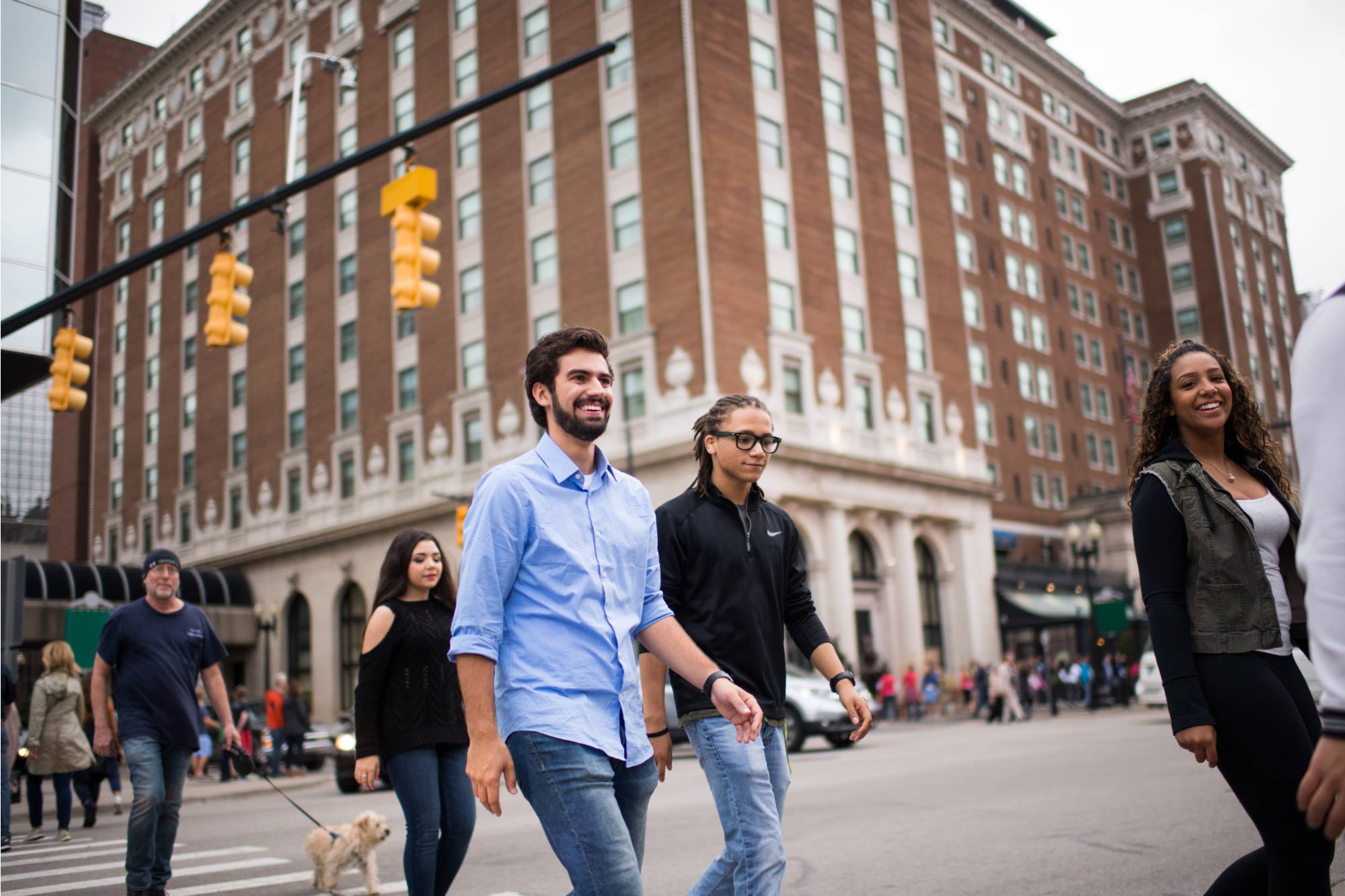 GVSU students exploring downtown Grand Rapids.